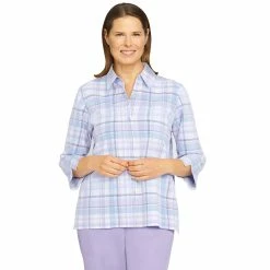 Brand new 🤩 Alfred-Dunner Tops 👩 Womens Alfred Dunner Victoria Falls Plaid Corduroy Woven Top 🛒