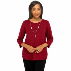 Deals 😍 Alfred-Dunner Tops Petite Alfred Dunner Melange Grommet Hem Necklace Knit Blouse 😀