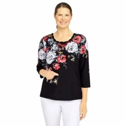 Budget 🎁 Alfred-Dunner Tops Petite Alfred Dunner Empire State Drama Floral Yoke Neck Top 🧨