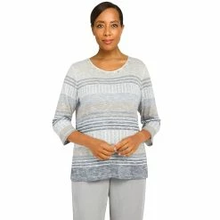 Best deal 🎉 Alfred-Dunner Tops Petite Alfred Dunner Stonehenge Tonal Biadere Knit Top 🛒