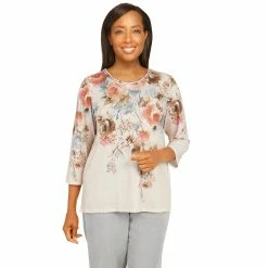 Outlet 🥰 Alfred-Dunner Tops Petite Alfred Dunner Stonehenge Watercolor Floral Yoke Knit Top ✨