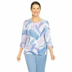 Discount 🥰 Alfred-Dunner Tops Petite Alfred Dunner Victoria Falls Abstract Brushstrokes Blouse 🔥