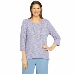 Hot Sale 😉 Alfred-Dunner Tops Plus Size Alfred Dunner Victoria Falls Space Dye Top W/Necklace 🎉