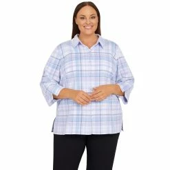 Best Sale 🔔 Alfred-Dunner Tops Plus Size Alfred Dunner Victoria Falls Plaid Corduroy Woven Top 🥰