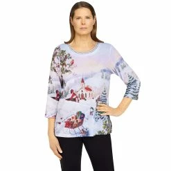 Wholesale 🔥 Alfred-Dunner Tops 👩 Womens Alfred Dunner Classics Scenic Holiday Knit Top ✔️