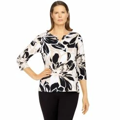 Flash Sale 🎁 Alfred-Dunner Tops 👩 Womens Alfred Dunner Key Items Exploded Floral Knit Top 🤩