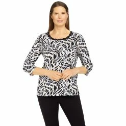 Outlet 🔥 Alfred-Dunner Tops 👩 Womens Alfred Dunner Key Items 3/4 Sleeve Zebra Knit Blouse 😍