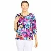 Deals 🤩 Alfred-Dunner Tops 👩 Womens Alfred Dunner Key Items 3/4 Sleeve Dramatic Floral Top ❤️