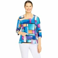 Best deal 🔔 Alfred-Dunner Tops 👩 Womens Alfred Dunner Key Items 3/4 Sleeve Color Block Knit Top 🥰