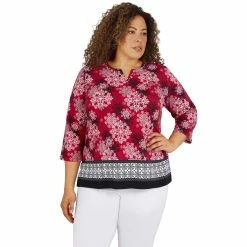 Coupon 🤩 Alfred-Dunner Tops Plus Size Alfred Dunner Classics Snowflake Border Holiday Blouse ⭐