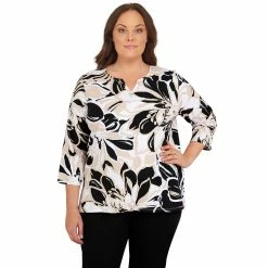 Top 10 ✨ Alfred-Dunner Tops Plus Size Alfred Dunner Key Items Exploded Floral Knit Top 😉