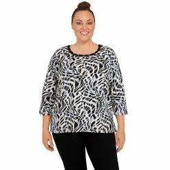 Buy ⌛ Alfred-Dunner Tops Plus Size Alfred Dunner Key Items 3/4 Sleeve Zebra Knit Top ⌛