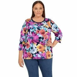 Top 10 ⌛ Alfred-Dunner Tops Plus Size Alfred Dunner Key Items 3/4 Sleeve Dramatic Floral Top 🤩