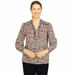 Best Sale 🥰 Alfred-Dunner Tops Plus Size Alfred Dunner Madagascar Leopard With Piping Blouse 👍