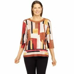 Cheap โ๏ธ Alfred-Dunner Tops Plus Size Alfred Dunner Madagascar Color Block Border Suede Top ๐ฅฐ