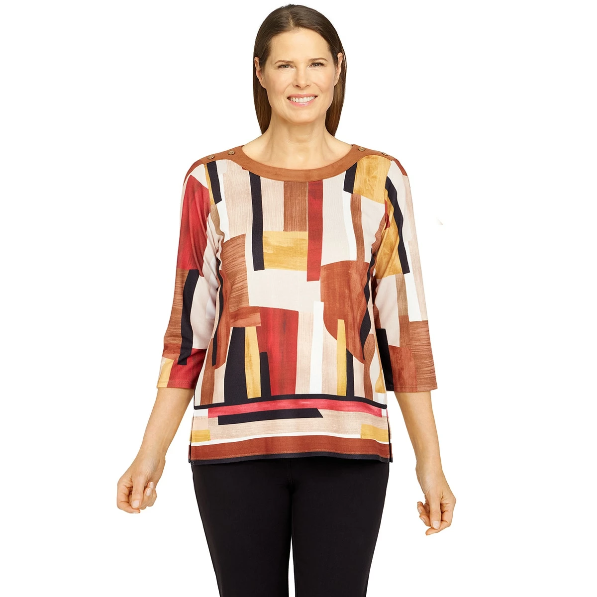 Cheap ✔️ Alfred-Dunner Tops Plus Size Alfred Dunner Madagascar Color Block Border Suede Top 🥰 1 Cheap ✔️ Alfred-Dunner Tops Plus Size Alfred Dunner Madagascar Color Block Border Suede Top 🥰