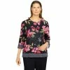 Cheap 🌟 Alfred-Dunner Tops 👩 Womens Alfred Dunner Theater District Floral Geo Trim Knit Blouse 💯