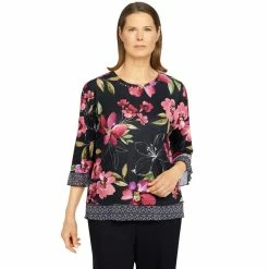 Cheap ๐ Alfred-Dunner Tops ๐ฉ Womens Alfred Dunner Theater District Floral Geo Trim Knit Blouse ๐ฏ
