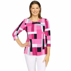 Buy 👏 Alfred-Dunner Tops 👩 Womens Alfred Dunner Theater District Color Block Knit Top ⭐
