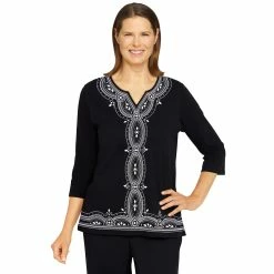 Wholesale 🔥 Alfred-Dunner Tops 👩 Womens Alfred Dunner Theater District Art Deco Embroidery Top 🎁