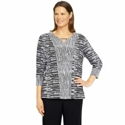 Best deal ⭐ Alfred-Dunner Tops 👩 Womens Alfred Dunner Theater District Spliced Textured Knit Top 🌟