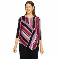 Promo ⭐ Alfred-Dunner Tops Plus Size Alfred Dunner Theater District Spliced Stripe Knit Top ✨