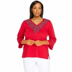 Best Sale 🎉 Alfred-Dunner Tops 👩 Womens Alfred Dunner Checking In Check Scroll Neckline Blouse 🥰