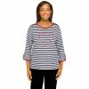 Buy 😀 Alfred-Dunner Tops 👩 Womens Alfred Dunner Checking In Heart Embroidered Stripe Top 🧨