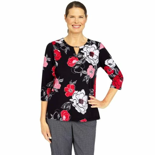 Cheapest 🥰 Alfred-Dunner Tops Petite Alfred Dunner Checking In Knit Floral Bouquets Blouse 🔥 -Alfred Dunner Store Online Shop unnamed file 988